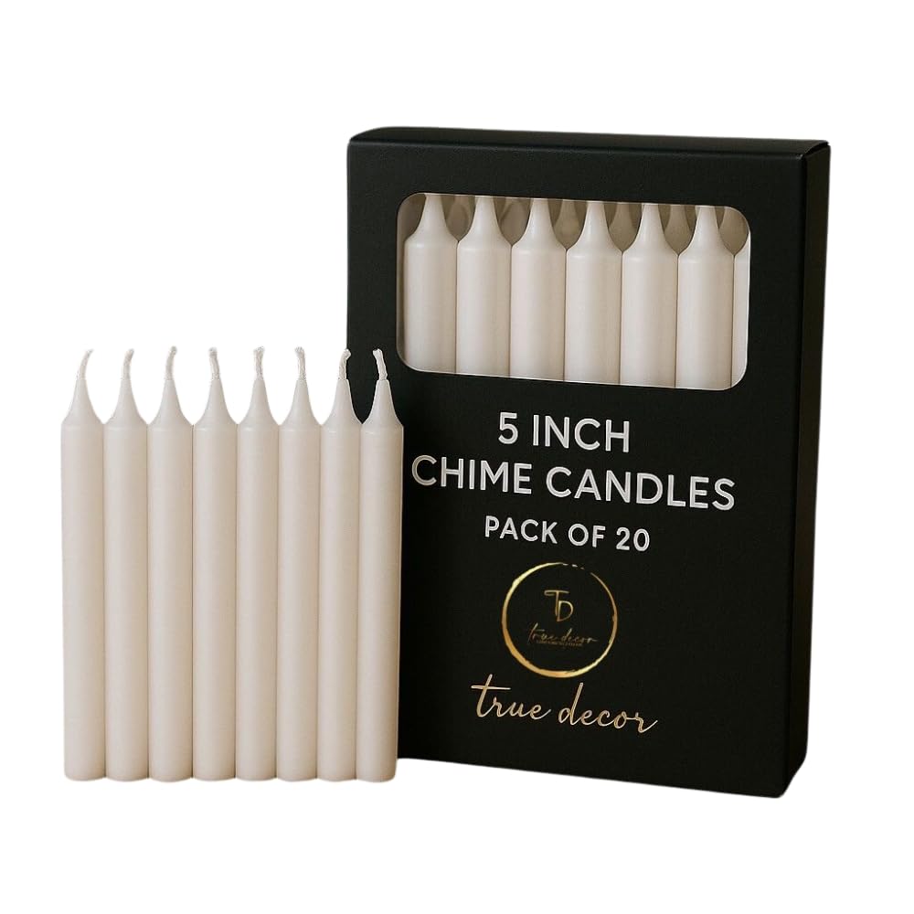 True Decor 5" White Pack of 20 Chime/Spell/Mombati Candles ||Unscented White Candles for Purity Peace and Calming The Mind || Burn Time 4 Hrs