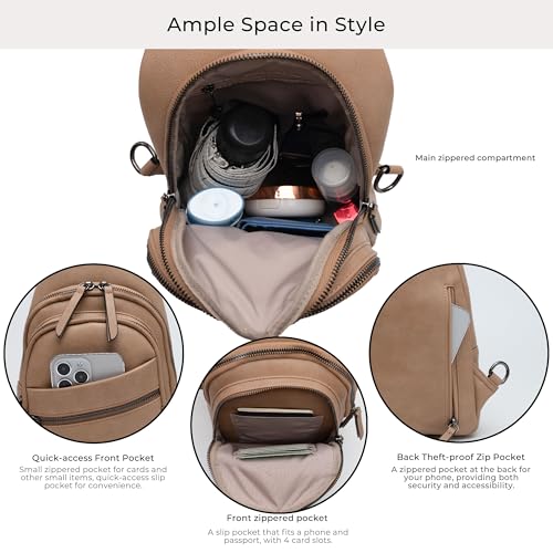 Image of Alldaily Large Sling Bag for Women Crossbody Purse Leather Fashionable Trendy Chest Bag for Travel, Fanny Pack (Beige)
