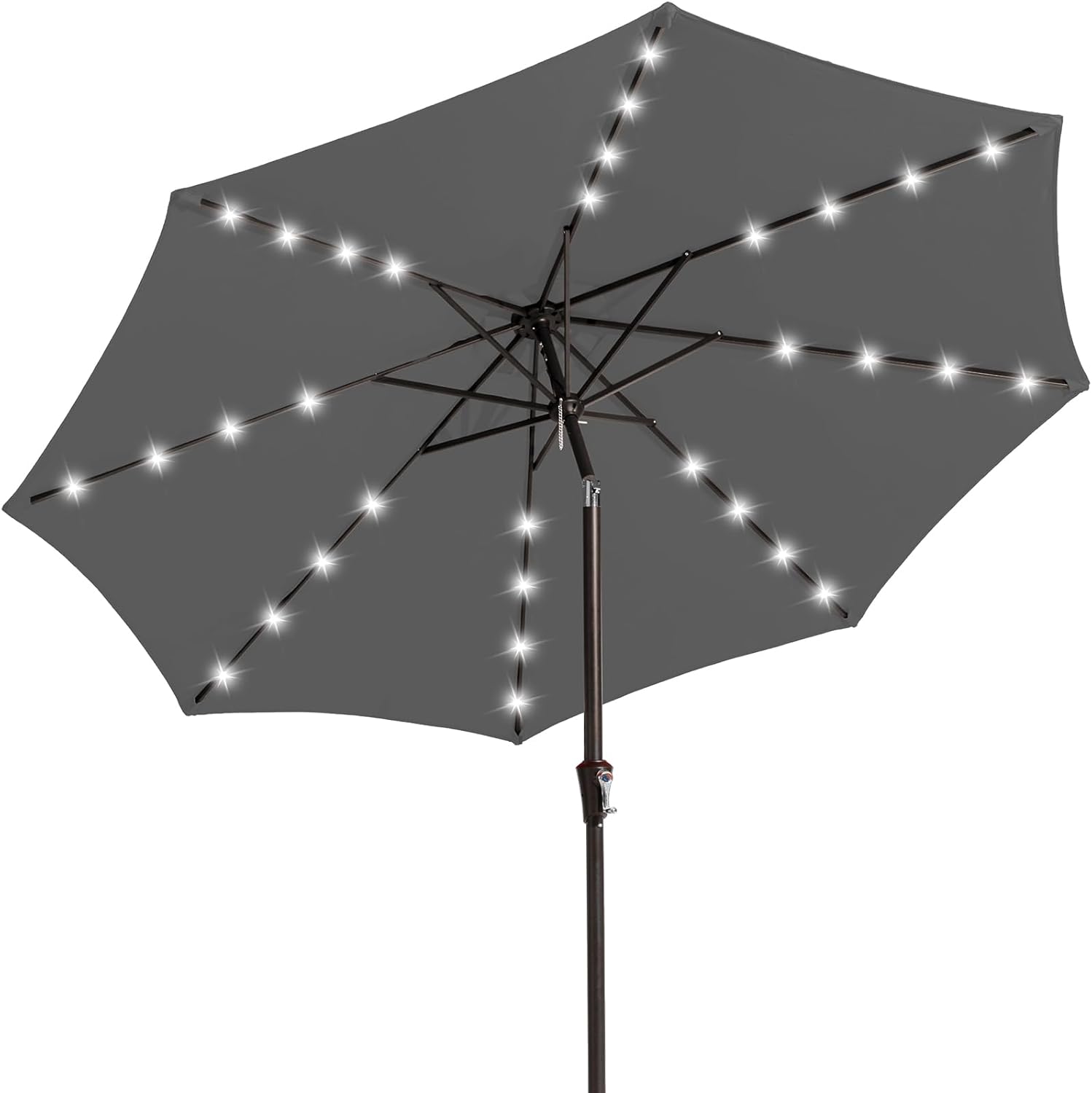 JEAREY Upgrade 9FT LED Lighted Patio Umbrella, Solar Outdoor Umbrella, Tilt Table Umbrella for Pool, Deck & Yard(Gray) 9FT Gray