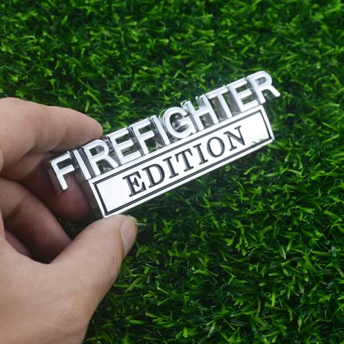 Image of 2pcs Firefighter Edition Emblem 3D Metal Decal Car Logo Badge Fit for Pickup Truck Car Truck Motorcycle 150 250 350 (Silver Black)