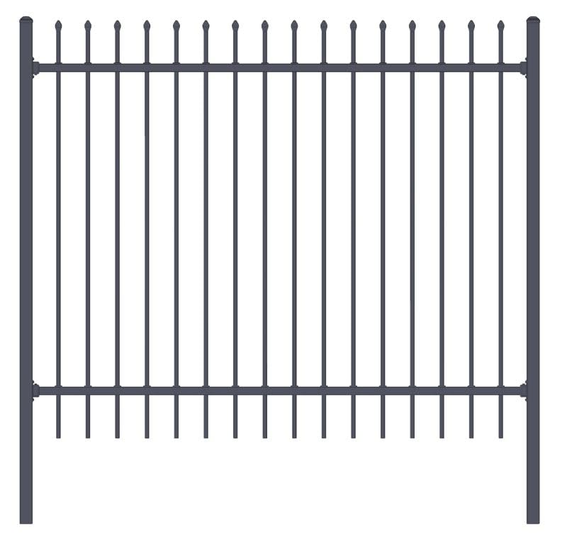 XCEL Fence® Black Steel Anti-Rust Fence Panel Style Stowe 2-Rail - Spear Top/Picket Bottom - 5FT H x 6.5FT W - Easy Installation - for Residential, Outdoor, Yard, Pool, Garden - 1 Post Included*
