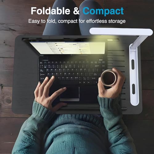 Extra Large Adjustable Foldable Laptop Desk for Bed with Ergonomic Multi-Purpose Portable Desk for Bed, Sofa, or Floor - Ventilated Surface, Sturdy Legs, Book Stand, Tablet Groove, (with Light) by Purely Home - Image 5