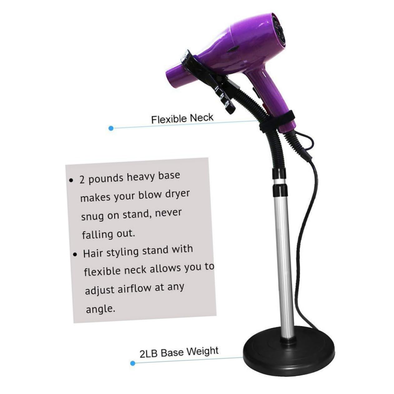 Ipetboom Supporto per Asciugacapelli Rotante 360°, Porta Phon in Lega e Gomma, a Ventosa, Installazione Facile per Asciugatura e Arricciatura