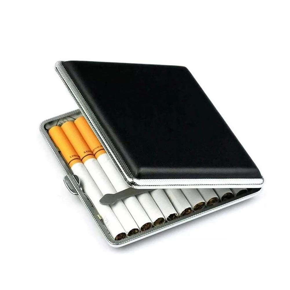 Cigarette Case Leather Cigarette Case/Box/Holder Ultra Thin Lightweight Excellent Movable Largecapacity 20 Cigarettes Black Access Free,Black