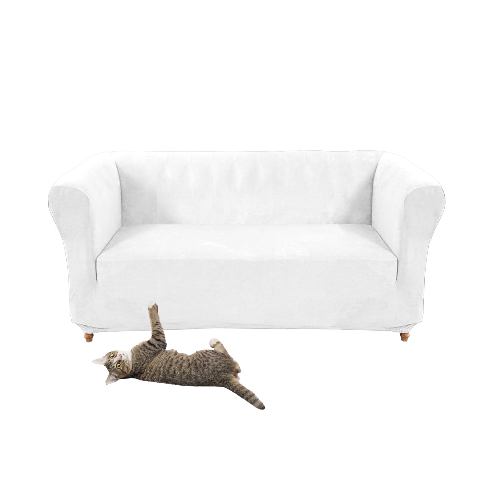 SYLC Terciopelo Funda Sofa Elastica, Capas Sofa Chesterfield con Fundas De Cojín para Asiento, Cubierta Protector para Settee Curvada Vintage (White,Sofa)