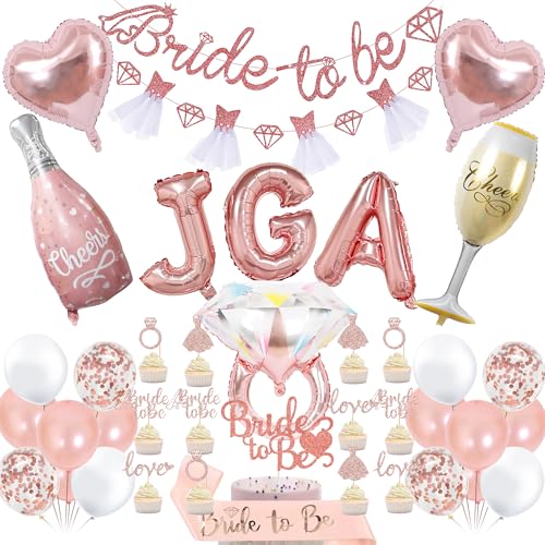 Bride to Be Deko JGA Luftballons - 39 Stück Rosegold Bride to Be Banner Sekt Diamantring Herzform Folienballons Schulterriemen Tortendeko Für Bridal Shower Heiratsantrag Verlobung Bachelorette Party