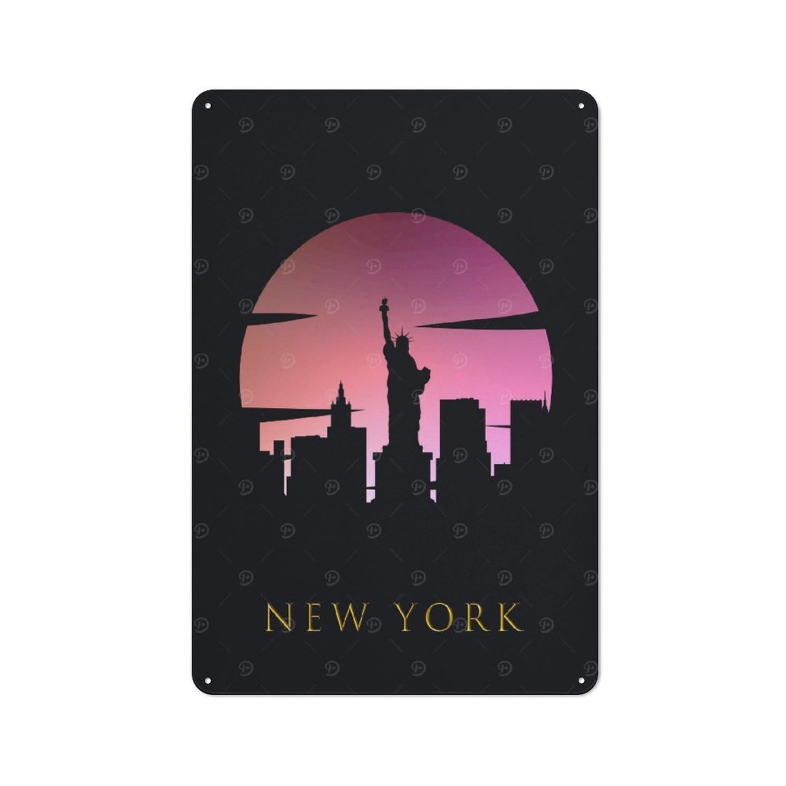 Junmoney New York City Skyline Retro Tin Wall Plaque 30X20cm For Garage Or Workshop, A Metal Wall Feature For Garages And Tool Rooms