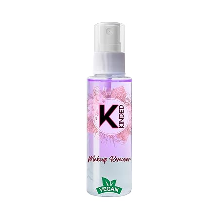 KINDED Makeup Remover Oil Based Dual Phase Cleanser Micellar Water Liquid for Face Eyes Kajal Lipstick Waterproof Makeup with Aloe Vera Jojoba Oil for Dry Oily Normal Skin Women - Lilac Purple, 60 ml
