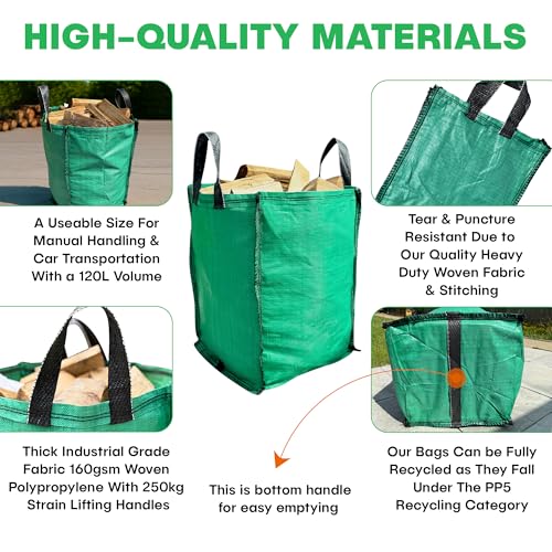Garden Waste Bags with Handles (Pack of 3) 120 Litres Heavy Duty with Bottom Tip Handle - Reusable Garden Green Woven PP Sacks - Industrial Fabric Bag for Plant Waste Grass Leaves (3) 5 Garden Waste Bags with Handles (Pack of 3) 120 Litres Heavy Duty with Bottom Tip Handle - Reusable Garden Green Woven PP Sacks - Industrial Fabric Bag for Plant Waste Grass Leaves (3) - Image 5