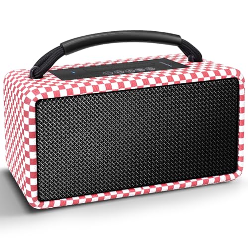 Image of DINDIN Portable Bluetooth Speaker: 80W (Peak), 20H Playtime, Wireless Big Wood Boombox with Deep Bass, Subwoofer, TWS, Large, Loud Speaker for Party, Outdoor, Backyard, Beach, Home,Gift(Pink+White)