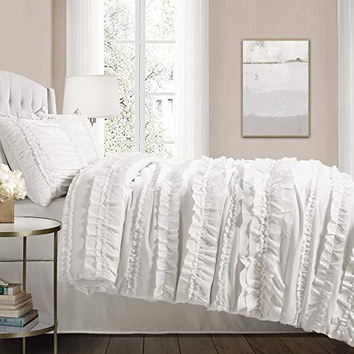 Image of Lush Decor Belle Comforter Twin XL Size 3 Piece Set White - Twin Dorm Bedding Set - White Comforter - Coquette Dorm Decor - College Essentials