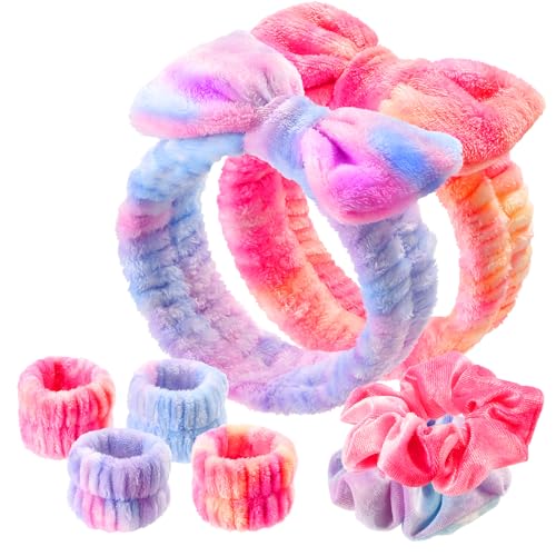 WSYUB Spa Headband and Wristband Set with Hair Scrunchies Face Wash Headbands Makeup Skincare Headband Wrist Bands for Washing Face Easter Basket Stuffers