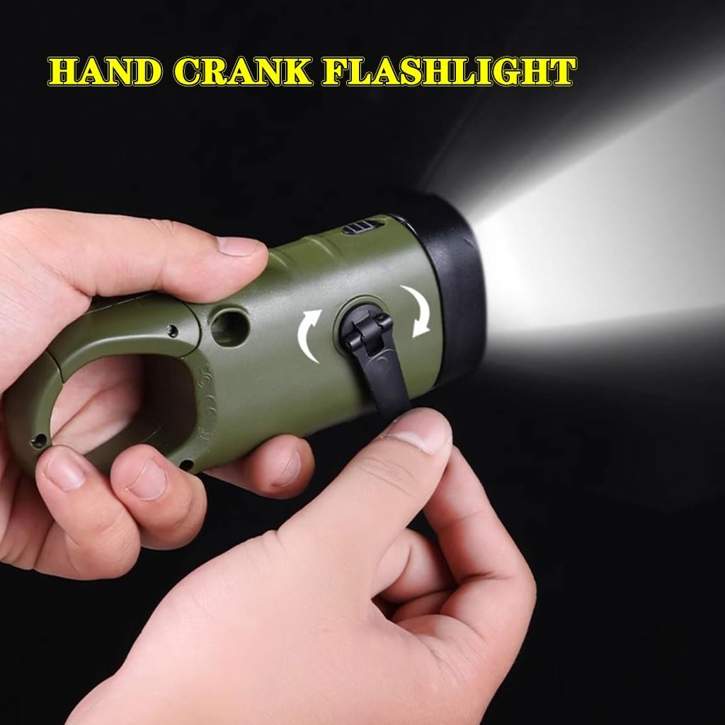 Torcia ad Energia Manuale Torcia elettrica a manovella alimentata ad energia Solare, Piccola Torcia elettrica Portatile a Dinamo, per attività all'aperto, Sport, Escursionismo(Army Green,14.5cm*2)