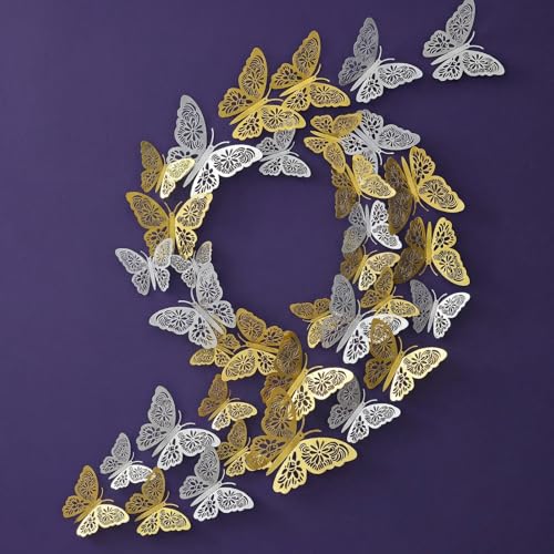 Adhesivos Decorativos de Mariposas 3D Plata x12 miniatura 6