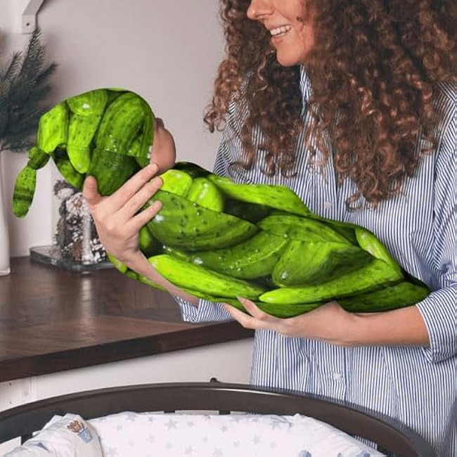 3D Funny Realistic Food Green Pickles Cucumbers Newborn Swaddle Blanket With Beanie Hat - Soft Baby Sleep Sack, Receiving Blanket, Wraps - Gifts for Boys Girls Infant