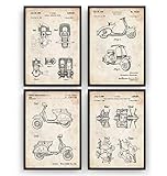 Magic Posters Vespa Scooter Set Of 4 Patent Prints - Mod Moped Poster Man Cave Gift Blueprint Retro Wall Art Original Garage Decor - Frame Not Included -  MagicPosters