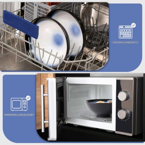 NUTRIUPS 2 x 1200ml Ramenschüssel aus Keramik mit Essstäbchen und Löffeln, 20cm Bowl Schüssel Suppenschüssel Groß，Katzenauge blau – Ansicht 6