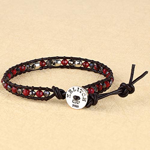 Image of KELITCH 925 Silver Skull Bracelets Wrap Bracelets Women Crystal Beaded Bracelets on Natural Leather