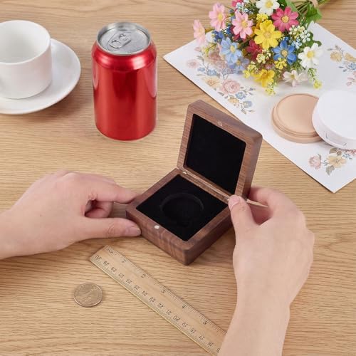 Caja para monedas de madera de nogal 8x8x3.8 cm con inserto negro miniatura 3