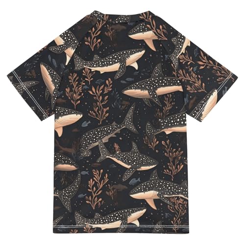 Funny Whale Shark Rose Black Short Sleeve Bathing Suit Kids Big Girls Swimsuits Rashguard Girls for 3-12 Years Traje de Banos para ninas2