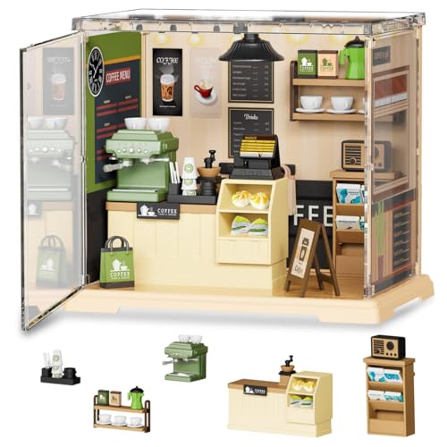 Image of Miniature Coffee Store DIY Kit | 90 PCS Mini House Building Set | LED Warm Light Model | Creative Desktop Decoration Toy for Kids & Adults