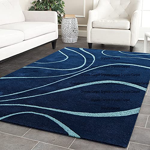 Image of Ocean Wave Modern Carpet for Living Room Bedroom and Hall Size (12 x 15) Feet Color Blue