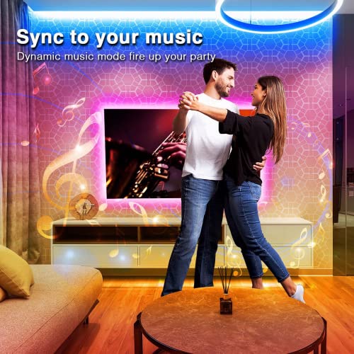 Image of hyrion 100 ft Bluetooth LED Strip Lights,Music Sync Color Changing Lights Strip,5050 RGB Tape Lighting with Remote,Smart Phone App Control for Bedroom,Bar,Room DIY (APP+Remote)