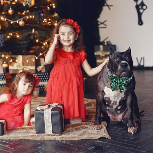 Hundehalsband Weihnachten, 2 Stück Weihnachtshalsband Hund, Fliege Hund Weihnachten,Niedliches Karomuster, Hunde Weihnachtskostüm, Haustier Halsband für Klein Mittlere Groß Hunde Katzen Welpen(L)