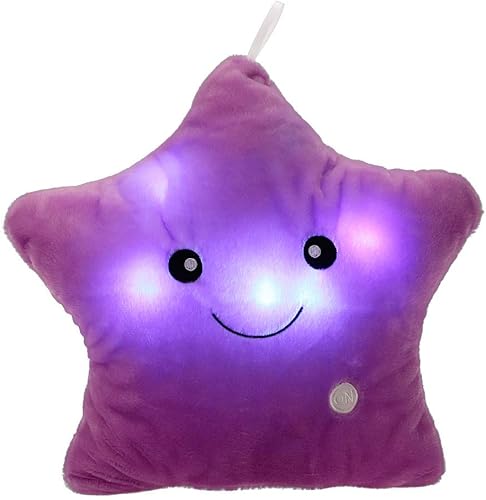 Miniatura 1 de Almohada de felpa creativa con forma de estrellas brillantes, almohada de luz nocturna LED, juguetes de peluche, regalos para niños, Navidad (morado)