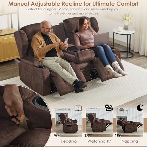 Image of SAMERY 67.6 inch Loveseat Recliner Sofa | Double Recliner Sofa & Console | Wall Hugger Loveseat Reclining RV Theater Seats | RV Couch Home Theater Seating Furniture (Velvet Mahogany)
