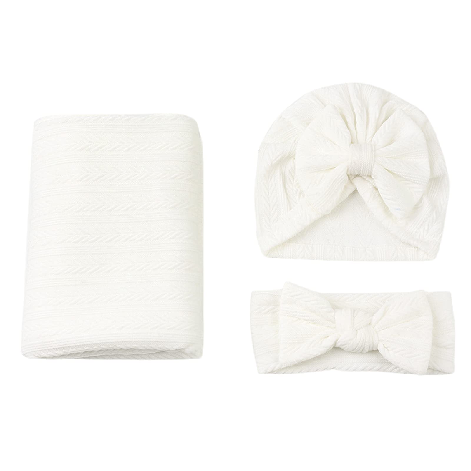 New Born Receiving Blanket, Newborn Receiving Blanket with Headband and Hat, Baby Swaddling Blanket for Boys Girls