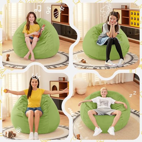 Image of HABUTWAY 2FT Bean Bag Chair, 2' Beanbags Small Bean Bag Chairs with Filling, Teardrop Bean Bag Chair Luxurious Velvet Ultra Soft Fur with Removable Cover (Lime)