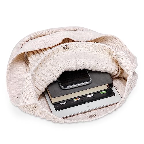 Crochet Tote Bag For Women Crochet Beach Bag Shopping Bag Women's Shoulder Handbags Hand Crocheted Bags (White) #TOP3