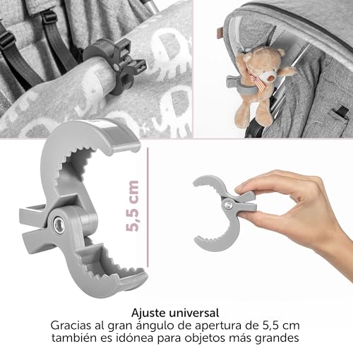 Miniatura 2 de Zamboo, Set De Pinzas Cochecito Bebé Universales 6 Ud. Sin Bpa, Ganchos Carro Bebe - Pinzas Muselina - Enganches Carro Bebe Para Mantas, Clips Juguetes - Blanco Gris