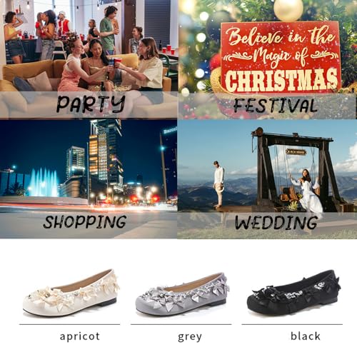 Women's Round Toe Rhinestone Flat Shoes Bow Design Soft Sole Slip-On Casual Fashion Flat Shoes Suitable for Work Dance Party 5