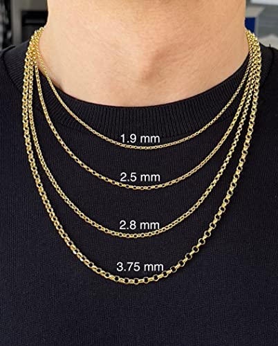 JEWELHEART 14K Yellow Real Gold Rolo Chain 1.5mm 1.9mm 2.5mm 2.8mm 3.75mm 4.2mm 5.2mm Diamond Cut Trendy Round Link Chain Pendant Necklace For Women with Lobster Clasp 16" 18" 20" 22" 24"3