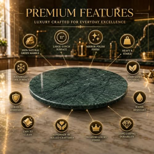 Image of Luxe Craft Green Marble Chakla | Heavy Stone Roti Maker Board | Handmade Chapati Rolling Board for Kitchen | Premium Marble Roti Chakla for Chapati, Puri, Paratha & Baking Dough (11 Inch Green)