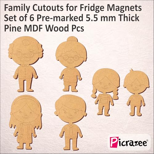 Image of PICRAZEE DIY Family Painting Kit for Kids | 6 Pine MDF Family Cutouts (Dada-Dadi, Mummy-Papa & 2 Kids) with Acrylic Colors, Brushes, Palette & Magnets | Wooden Art & Craft Creative Activity Toy