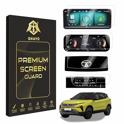 Image of OHAYO 9H Hard Screen Protector for Tata Harrier 2023 & 2024 - 10.25 Inch Infotainment Display, Instrument Cluster, Steering Control Panel & AC Panel Protection | Scratch Resistant, Military Strength, HD Clear, Full Coverage 4 Pack Car Display Guard