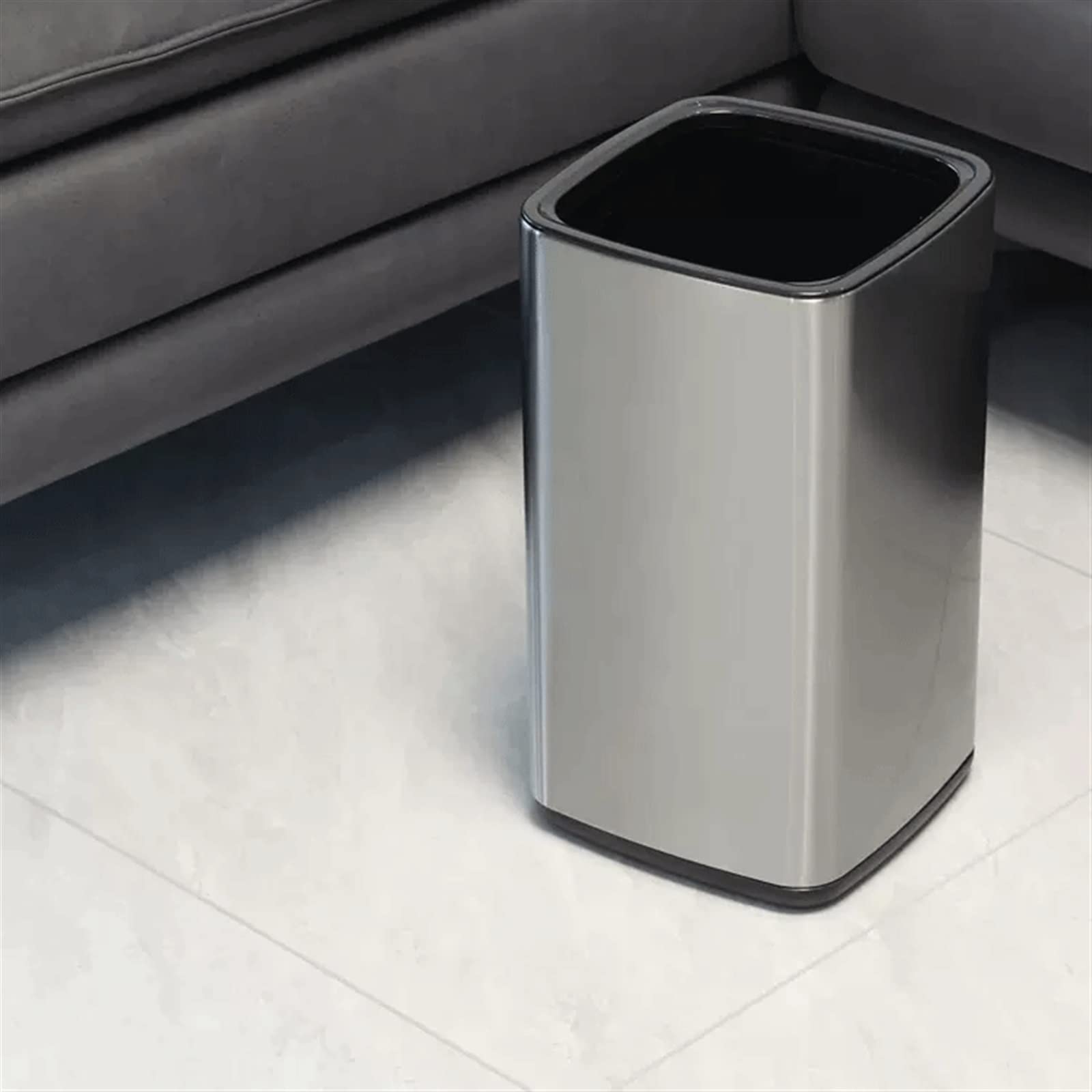 Mülleimer Küche Edelstahl-Mülleimer, Haushalts-Doppelstock-Mülleimer ohne Deckel, Schlafzimmer-WC, Büro, Papierkorb(Schwarz,15l)