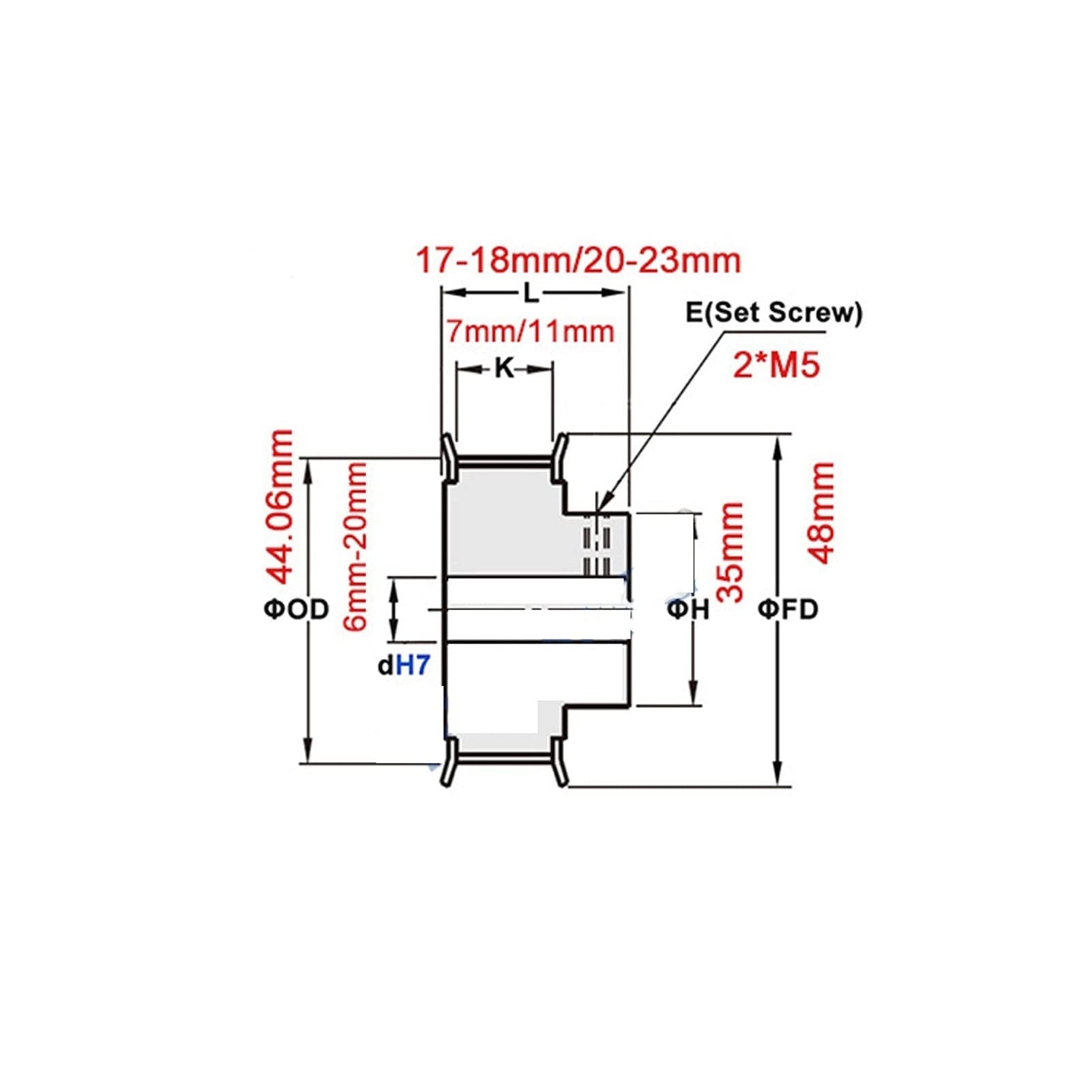 Xianglaa-Timing Pulley 70 Teeth 2GT Timing Pulley, Bore 6/6.35/8/10/12/14/15/16/17/19/20mm, For GT2 Open Synchronous Belt Width 6/9/ 10mm, 70Teeth 70T (Color : Belt Width 6mm, Size - View #5
