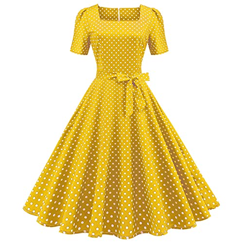Women's 1950s Hepburn Dress Vintage Polka Dots Teen Girls Swing Dress Cocktail Party Prom Bowknot Cinched Waist Dress2