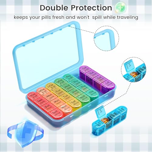 Image of Daviky Pill Organizer, Daily Pill Box 7 Day, Weekly Pill Organizer 4 Times a Day, Large Travel Pill Case with 28 Compartment to Hold Medicine, Vitamin and Supplement (Blue)