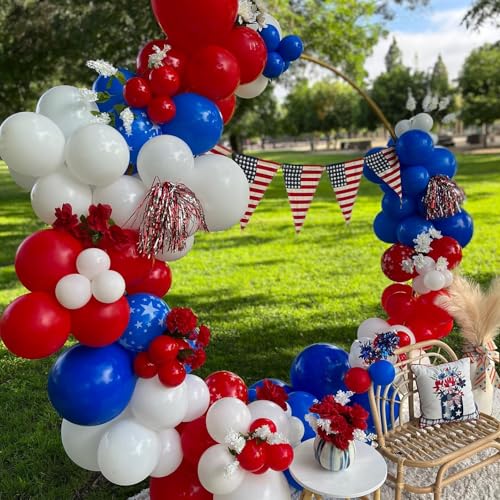 Image of Red White and Blue Balloon Garland Arch kit 155pcs with Star, Different Size Red White Blue Balloons for 4th of July Patriotic Party Graduation Memorial Day Anniversary Birthday Party Decor
