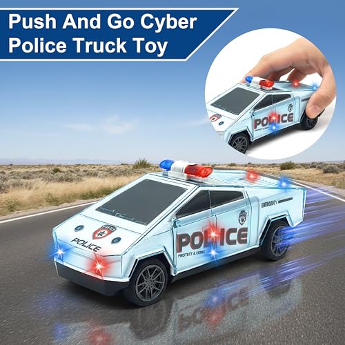 Image of VGRASSP Push and Go Cyber Police Truck Toy for Kids with Flashing Lights and Music - Friction Patrol Car with Sound Effects - Color As Per Stock