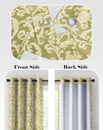 Image of Casableu Anthem Kelso Cotton Look Door Curtains Pack of 2-9 Feet Long Door, Printed Design, Room Darkening Curtains with Tiebacks, Eyelet Style for Bedroom & Living Room Decor (Avocado, 9 feet)