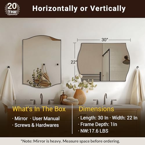 Image of ANDY STAR Brushed Nickel Bathroom Mirror, 22 inchx30 inch Scalloped Wall Mirror in Stainless Steel Metal Frame, Unique Vanity Mirror with Modern Curved Edge Design, Ideal for Bathroom, Bedroom, Entryway