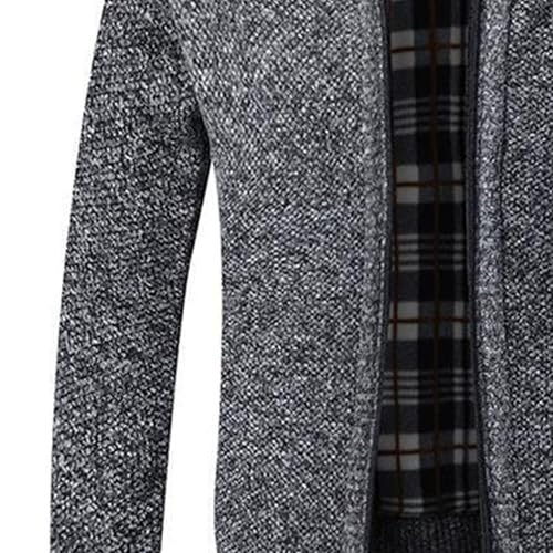 Men's Slim Fit Zipped Knitted Cardigan Classic Casual Long Sleeve Stand Collar Sweater Fleece Lined Warm Outwear (Darkgrey1,3X-Large)4