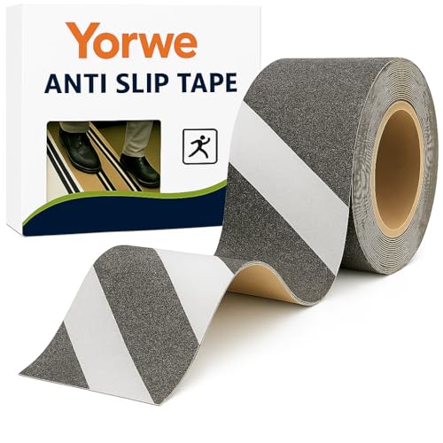 Image of Yorwe Anti Slip Stair Tape with Glow in the Dark Strip - Heavy Duty Waterproof Non Slip Traction Tape for Stairs, Steps, Outdoor & Indoor Safety (Black and Gray, 5 Meter)