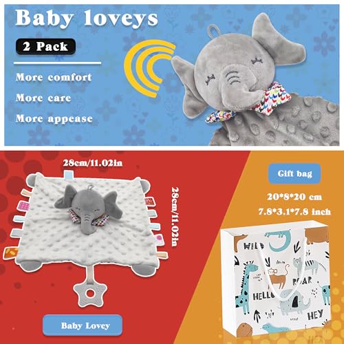 Image of 2-Pack Elephant Loveys for Babies| Soft and Comfortable Security Tag Blankets for Babies - Baby Gifts Set for Boys and Girls, Elephant Stuffed Animals Christmas Baby Gifts, Suitable for 0-12 Months